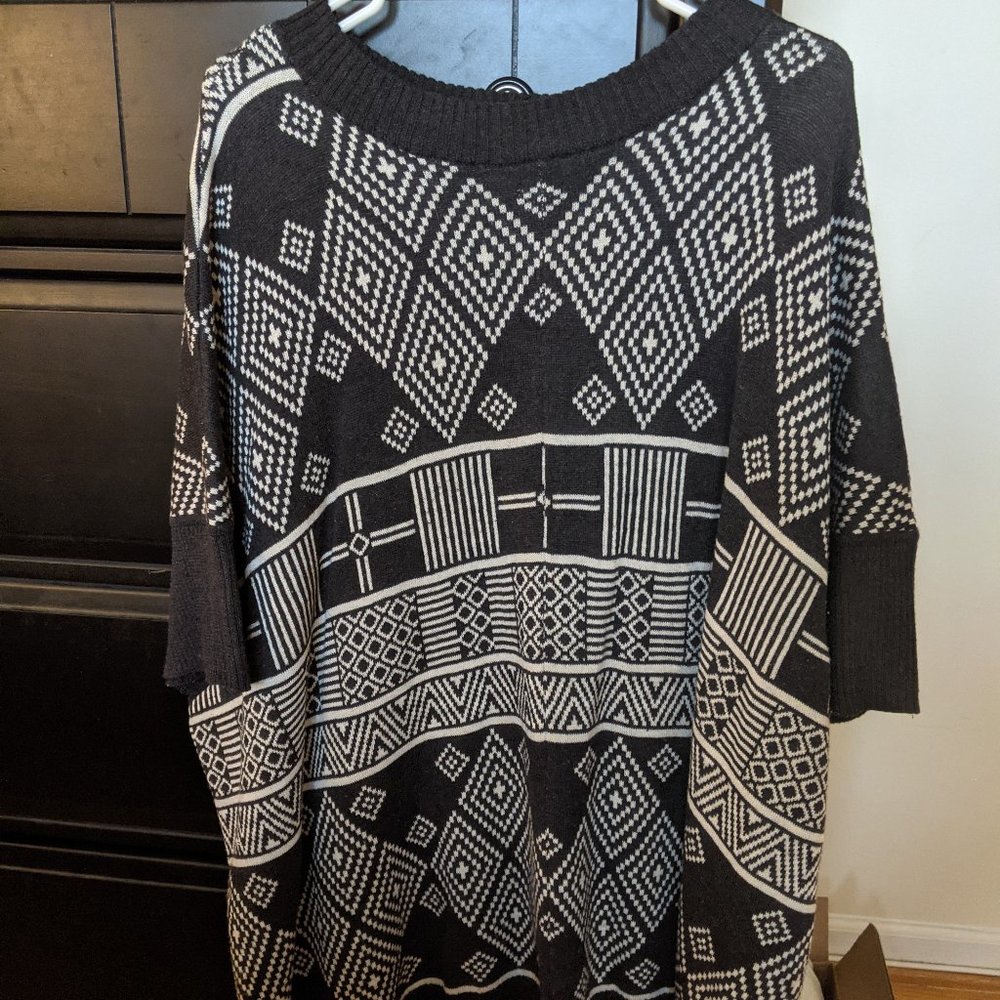 Grey and White Aztec sweater poncho